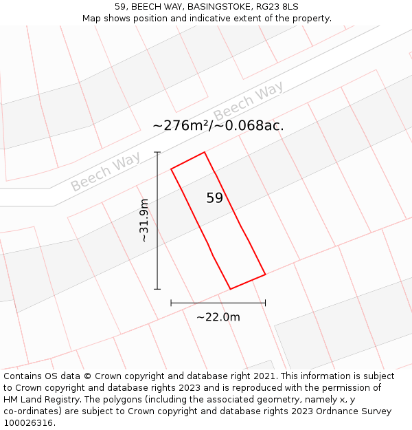 59, BEECH WAY, BASINGSTOKE, RG23 8LS: Plot and title map