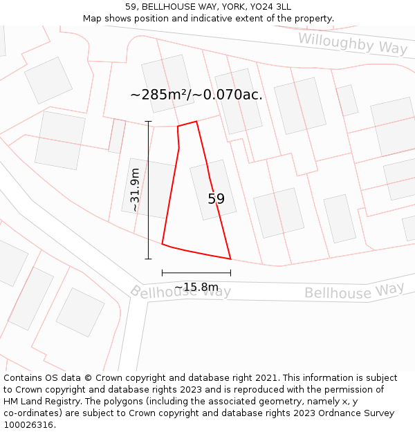 59, BELLHOUSE WAY, YORK, YO24 3LL: Plot and title map