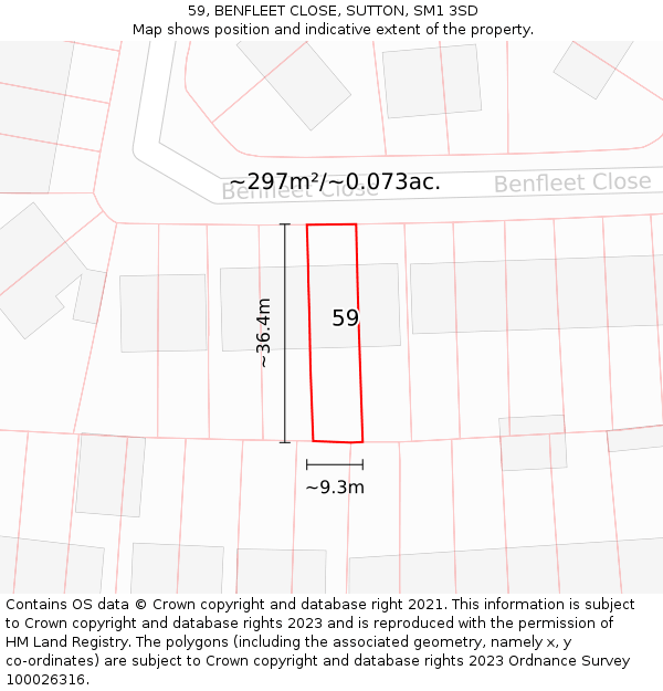 59, BENFLEET CLOSE, SUTTON, SM1 3SD: Plot and title map