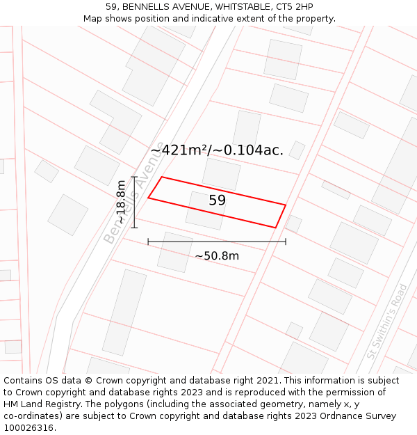 59, BENNELLS AVENUE, WHITSTABLE, CT5 2HP: Plot and title map