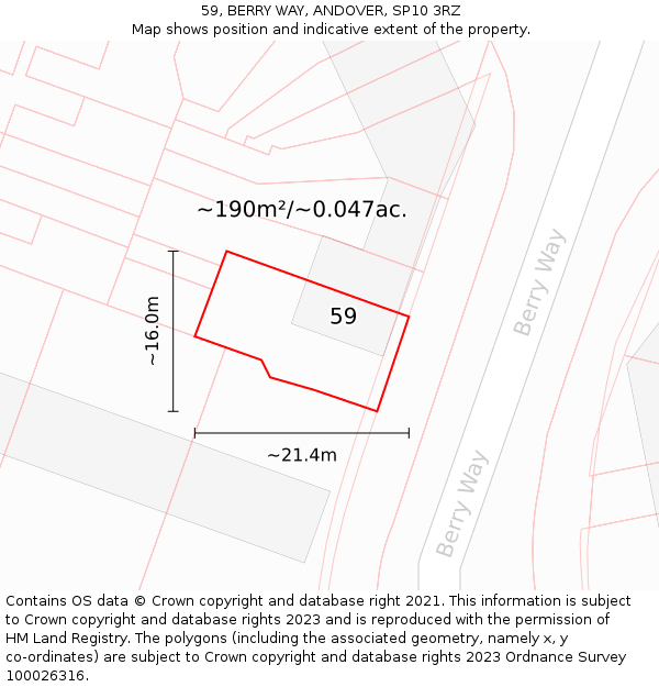 59, BERRY WAY, ANDOVER, SP10 3RZ: Plot and title map