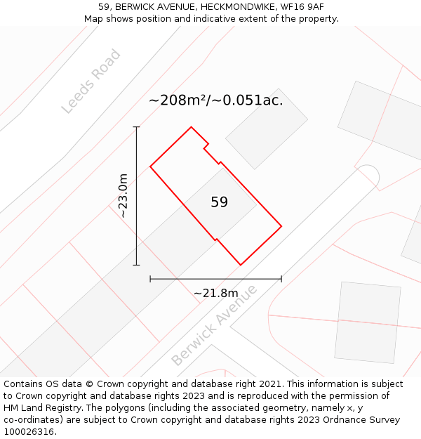 59, BERWICK AVENUE, HECKMONDWIKE, WF16 9AF: Plot and title map
