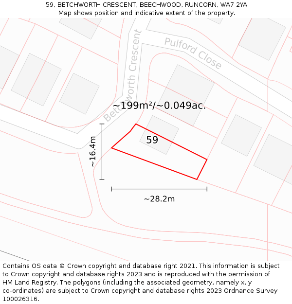 59, BETCHWORTH CRESCENT, BEECHWOOD, RUNCORN, WA7 2YA: Plot and title map