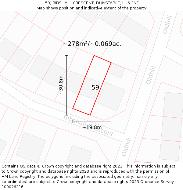 59, BIBSHALL CRESCENT, DUNSTABLE, LU6 3NF: Plot and title map