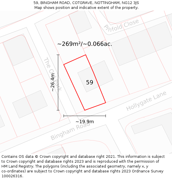 59, BINGHAM ROAD, COTGRAVE, NOTTINGHAM, NG12 3JS: Plot and title map