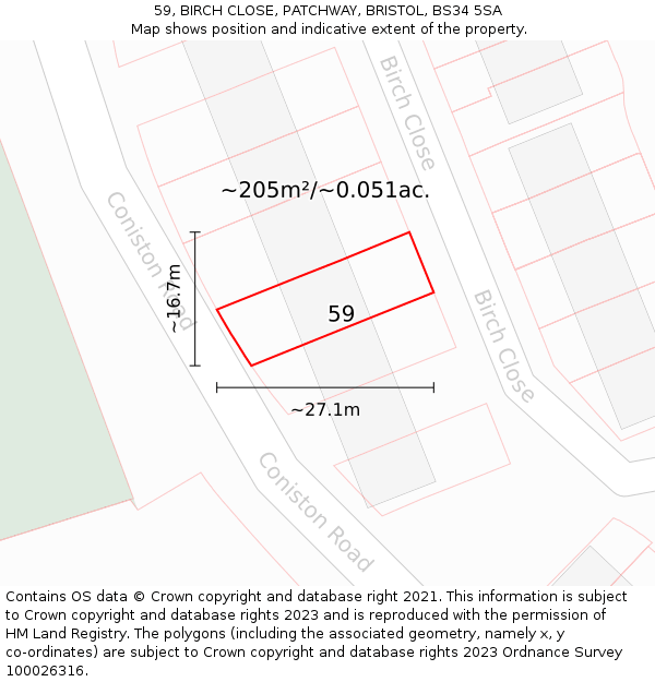 59, BIRCH CLOSE, PATCHWAY, BRISTOL, BS34 5SA: Plot and title map