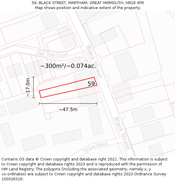 59, BLACK STREET, MARTHAM, GREAT YARMOUTH, NR29 4PR: Plot and title map