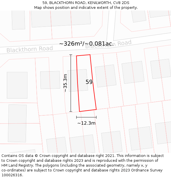 59, BLACKTHORN ROAD, KENILWORTH, CV8 2DS: Plot and title map