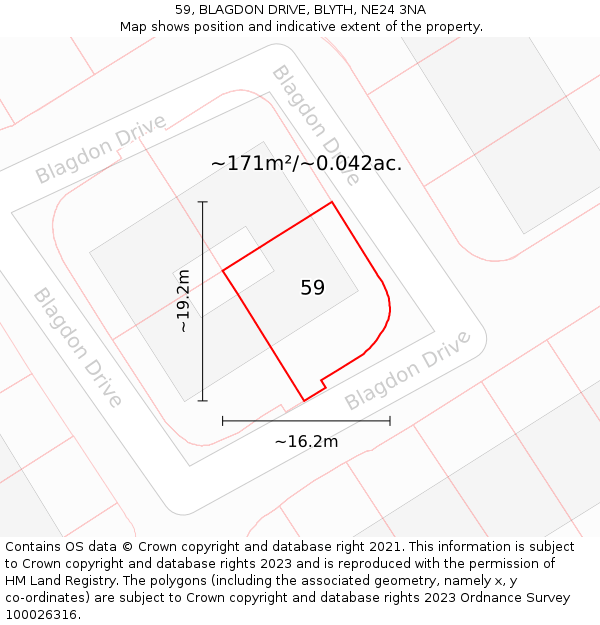59, BLAGDON DRIVE, BLYTH, NE24 3NA: Plot and title map