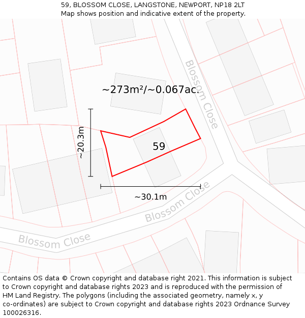 59, BLOSSOM CLOSE, LANGSTONE, NEWPORT, NP18 2LT: Plot and title map