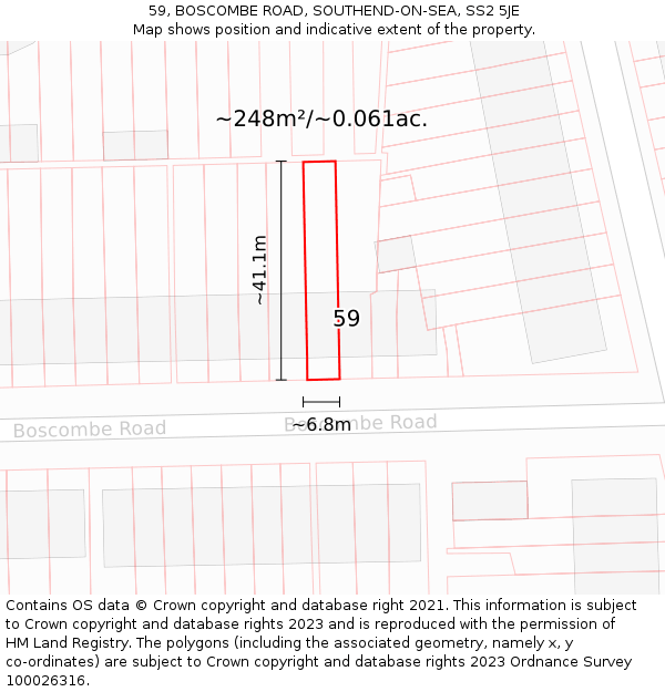 59, BOSCOMBE ROAD, SOUTHEND-ON-SEA, SS2 5JE: Plot and title map