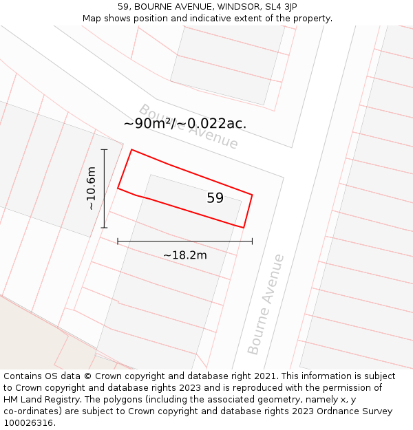59, BOURNE AVENUE, WINDSOR, SL4 3JP: Plot and title map