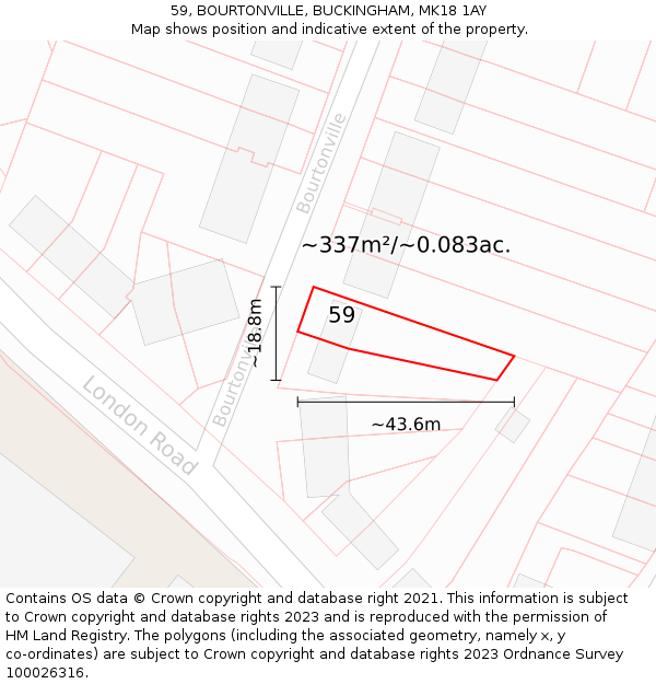 59, BOURTONVILLE, BUCKINGHAM, MK18 1AY: Plot and title map