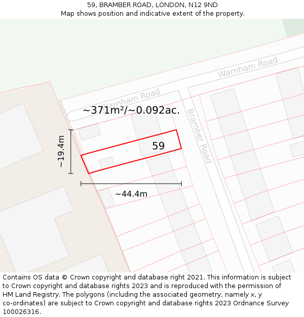 59, BRAMBER ROAD, LONDON, N12 9ND: Plot and title map