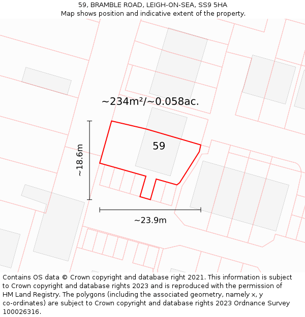 59, BRAMBLE ROAD, LEIGH-ON-SEA, SS9 5HA: Plot and title map