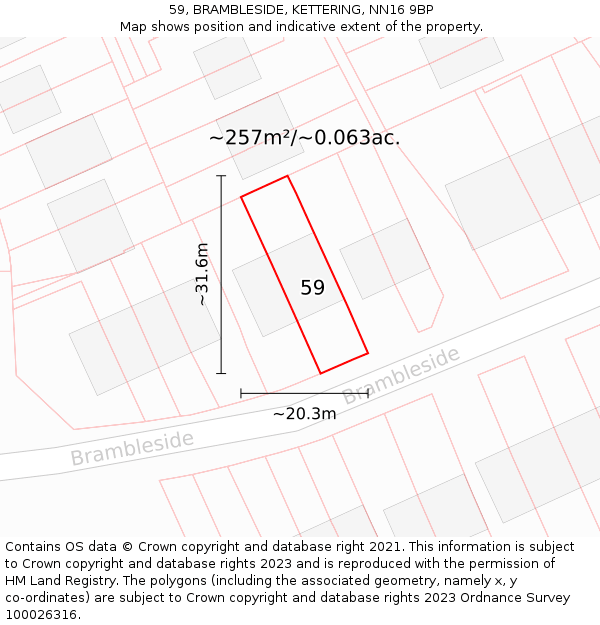 59, BRAMBLESIDE, KETTERING, NN16 9BP: Plot and title map