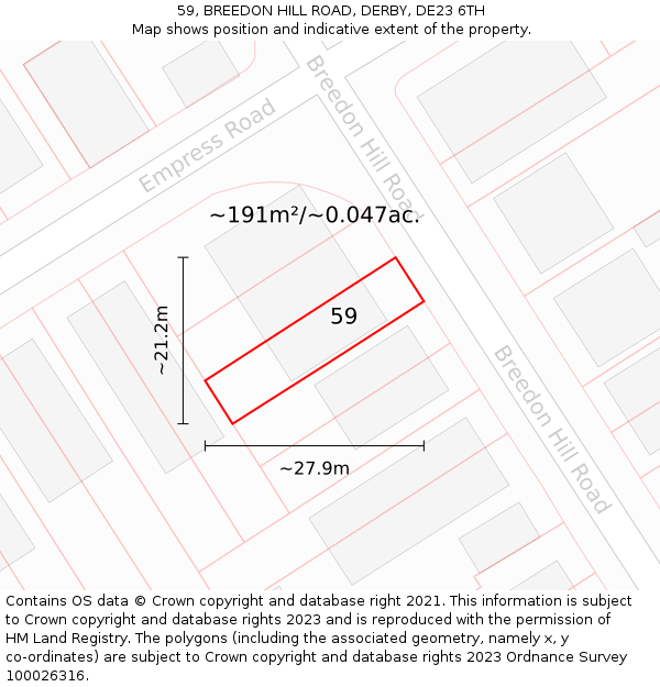 59, BREEDON HILL ROAD, DERBY, DE23 6TH: Plot and title map