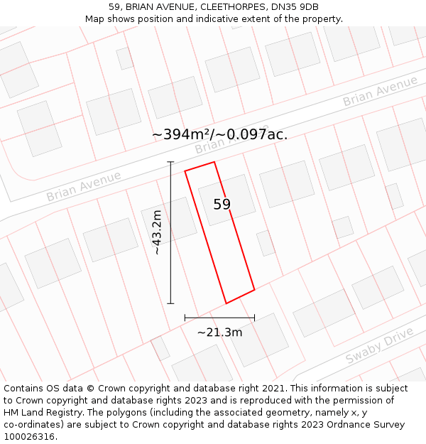 59, BRIAN AVENUE, CLEETHORPES, DN35 9DB: Plot and title map