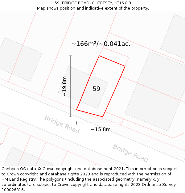 59, BRIDGE ROAD, CHERTSEY, KT16 8JR: Plot and title map