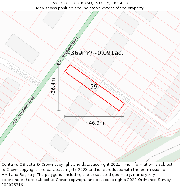 59, BRIGHTON ROAD, PURLEY, CR8 4HD: Plot and title map