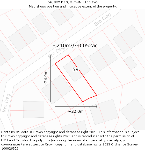 59, BRO DEG, RUTHIN, LL15 1YQ: Plot and title map
