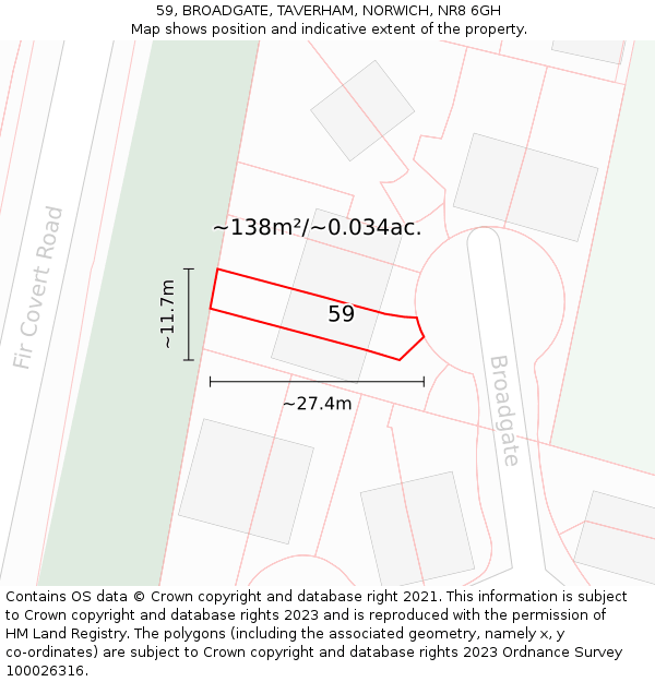 59, BROADGATE, TAVERHAM, NORWICH, NR8 6GH: Plot and title map