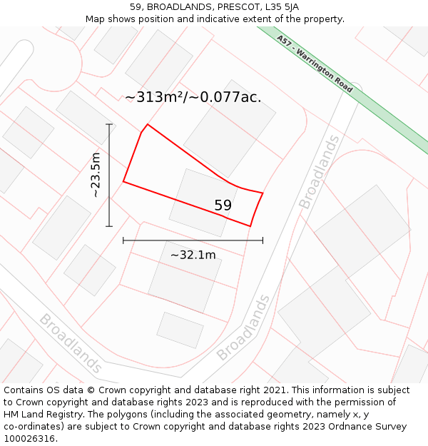 59, BROADLANDS, PRESCOT, L35 5JA: Plot and title map