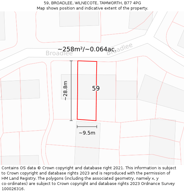 59, BROADLEE, WILNECOTE, TAMWORTH, B77 4PG: Plot and title map