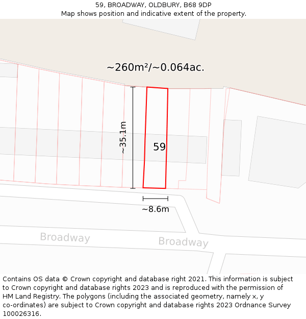 59, BROADWAY, OLDBURY, B68 9DP: Plot and title map