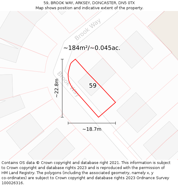 59, BROOK WAY, ARKSEY, DONCASTER, DN5 0TX: Plot and title map