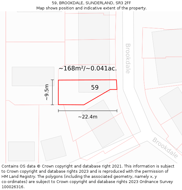 59, BROOKDALE, SUNDERLAND, SR3 2FF: Plot and title map