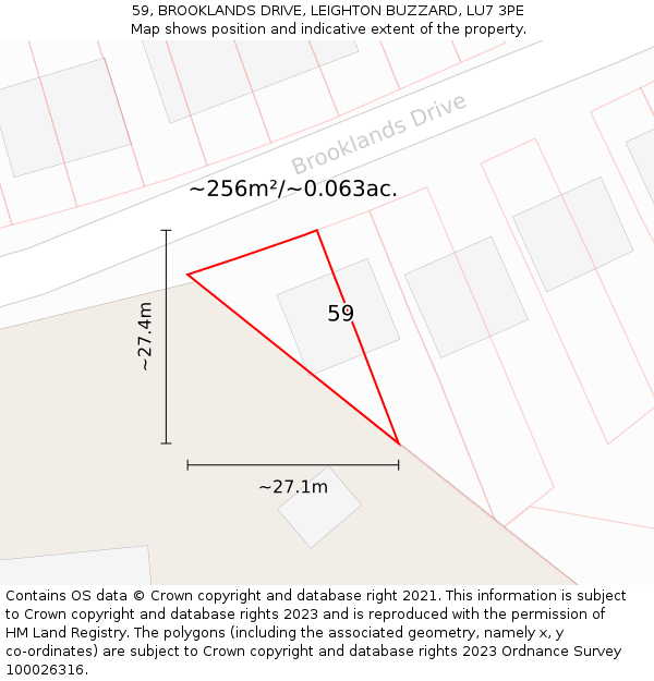 59, BROOKLANDS DRIVE, LEIGHTON BUZZARD, LU7 3PE: Plot and title map