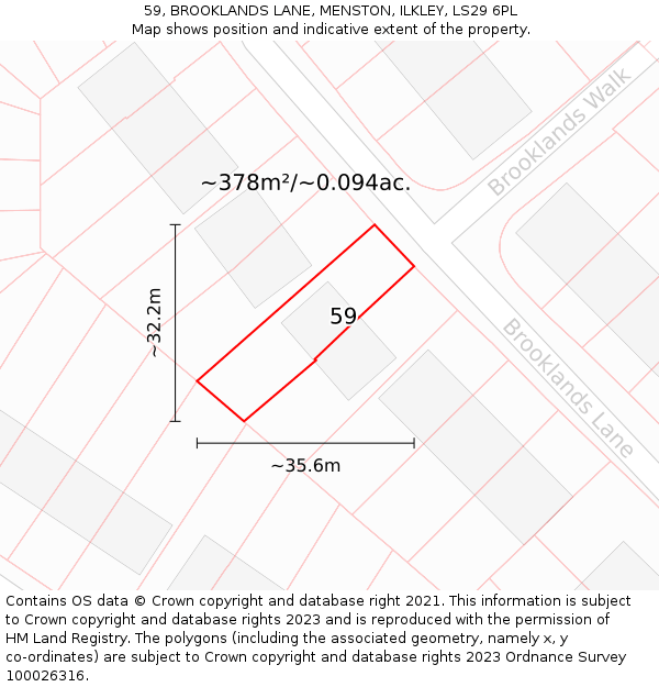 59, BROOKLANDS LANE, MENSTON, ILKLEY, LS29 6PL: Plot and title map