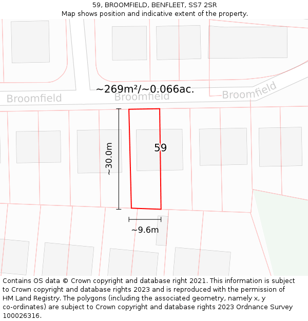 59, BROOMFIELD, BENFLEET, SS7 2SR: Plot and title map