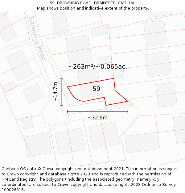 59, BROWNING ROAD, BRAINTREE, CM7 1AH: Plot and title map