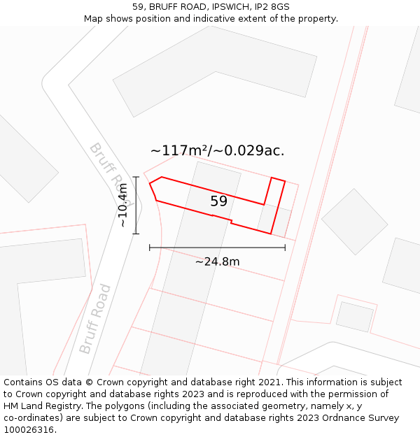 59, BRUFF ROAD, IPSWICH, IP2 8GS: Plot and title map
