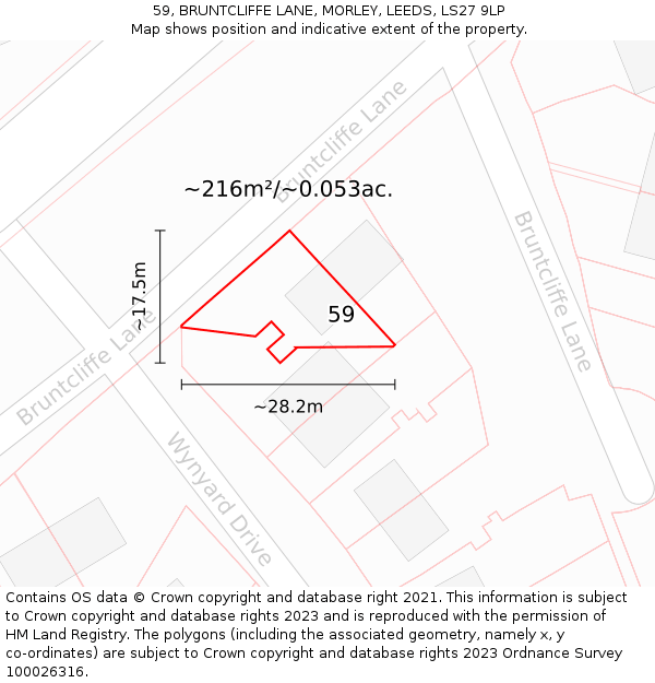 59, BRUNTCLIFFE LANE, MORLEY, LEEDS, LS27 9LP: Plot and title map