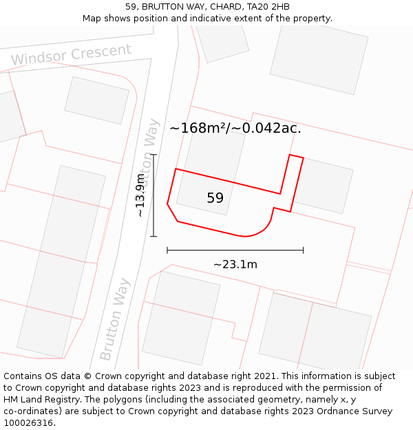 59, BRUTTON WAY, CHARD, TA20 2HB: Plot and title map
