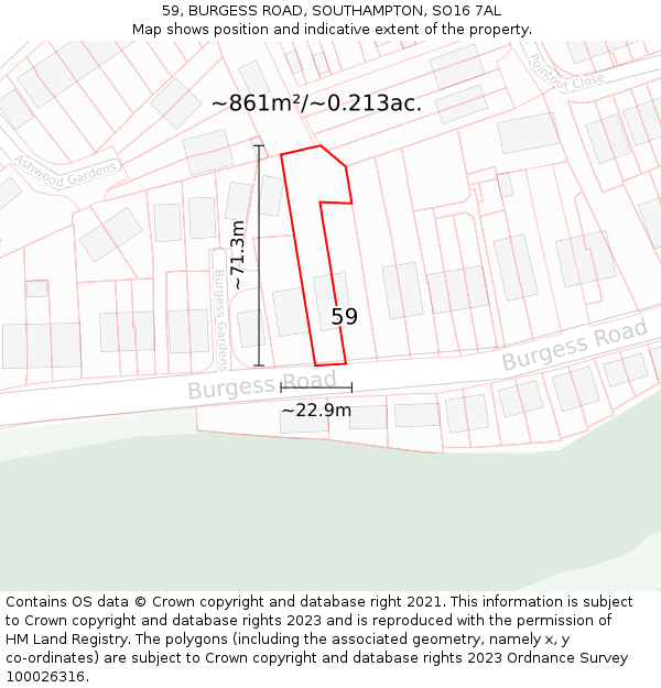 59, BURGESS ROAD, SOUTHAMPTON, SO16 7AL: Plot and title map