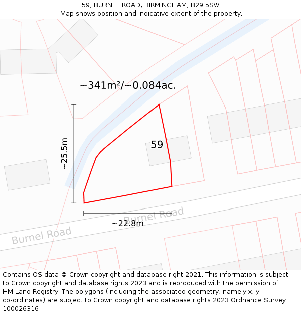 59, BURNEL ROAD, BIRMINGHAM, B29 5SW: Plot and title map