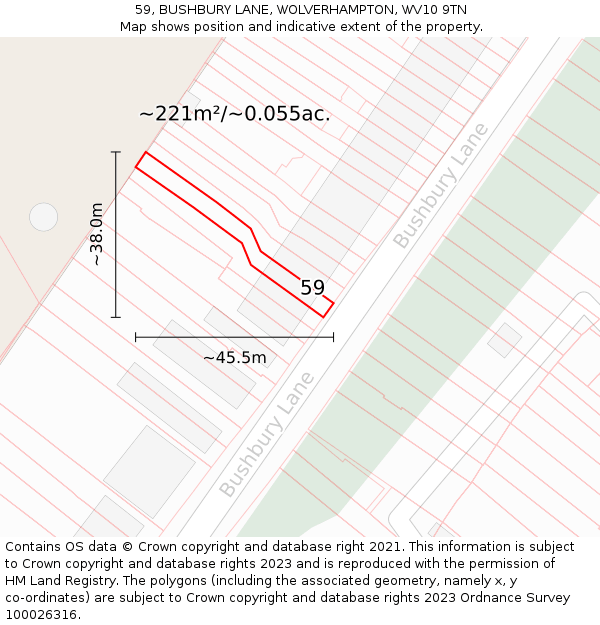 59, BUSHBURY LANE, WOLVERHAMPTON, WV10 9TN: Plot and title map