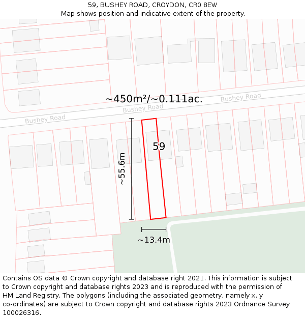59, BUSHEY ROAD, CROYDON, CR0 8EW: Plot and title map