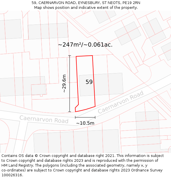 59, CAERNARVON ROAD, EYNESBURY, ST NEOTS, PE19 2RN: Plot and title map