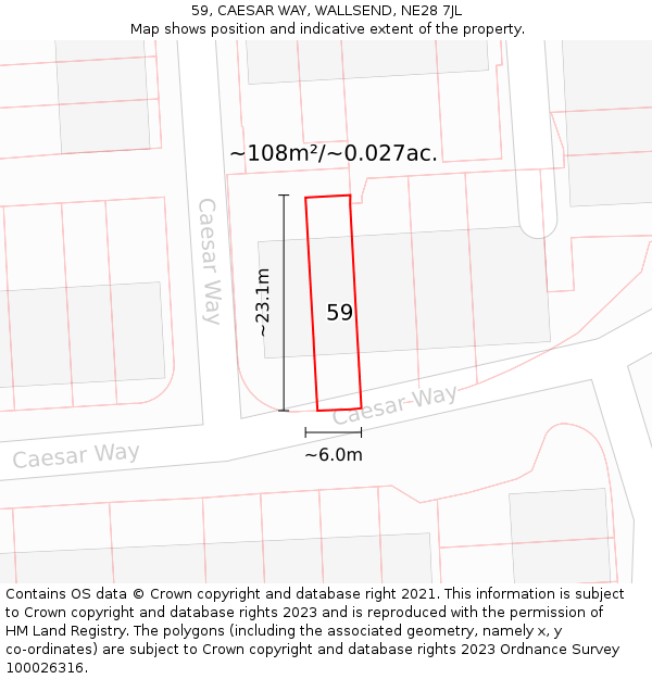 59, CAESAR WAY, WALLSEND, NE28 7JL: Plot and title map