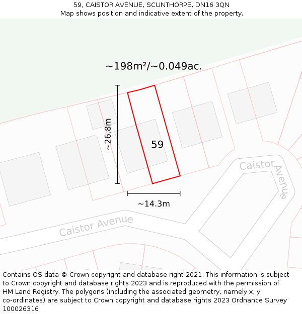 59, CAISTOR AVENUE, SCUNTHORPE, DN16 3QN: Plot and title map
