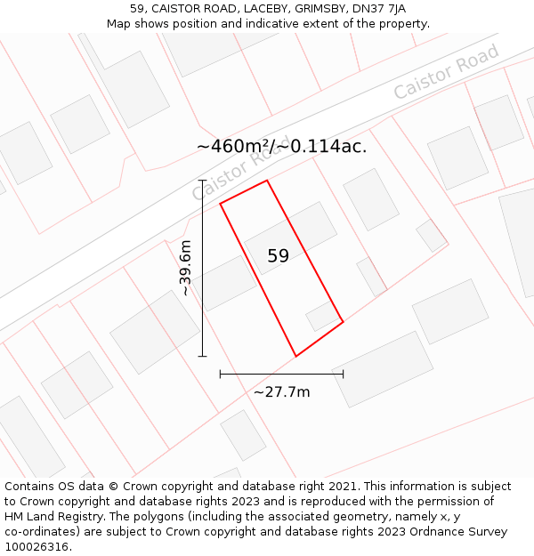 59, CAISTOR ROAD, LACEBY, GRIMSBY, DN37 7JA: Plot and title map