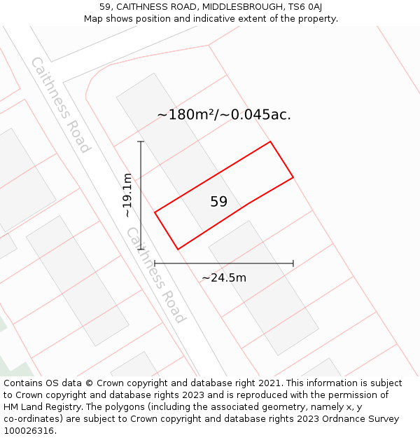 59, CAITHNESS ROAD, MIDDLESBROUGH, TS6 0AJ: Plot and title map
