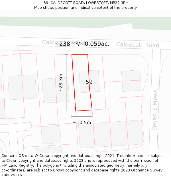 59, CALDECOTT ROAD, LOWESTOFT, NR32 3PH: Plot and title map