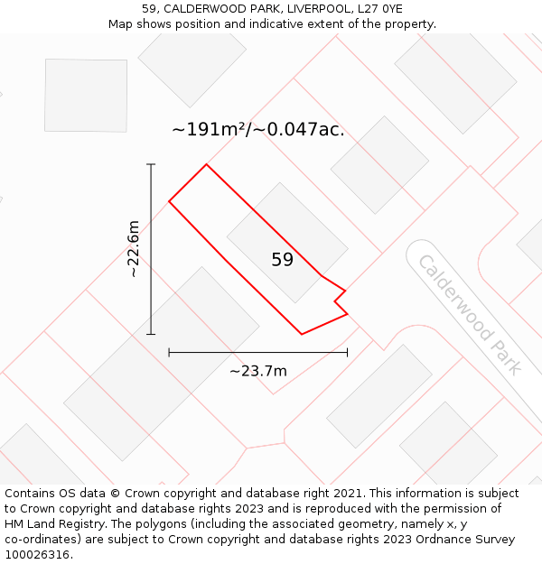 59, CALDERWOOD PARK, LIVERPOOL, L27 0YE: Plot and title map