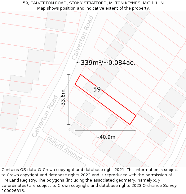 59, CALVERTON ROAD, STONY STRATFORD, MILTON KEYNES, MK11 1HN: Plot and title map